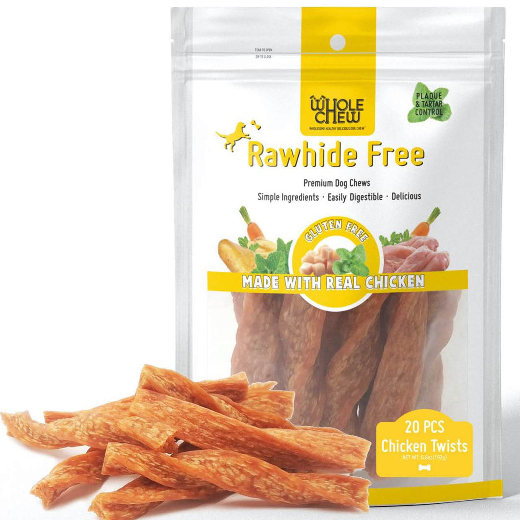 WholeChew Oven Baked Soft Puffed Chicken Twists 20pcs/pack, Rawhide Free, Gluten Free